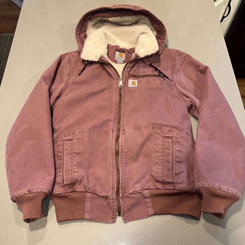 EUC Carhartt Wildwood Jacket Women's S 4/6 Pink Sherpa Lined Removable Hood Rare